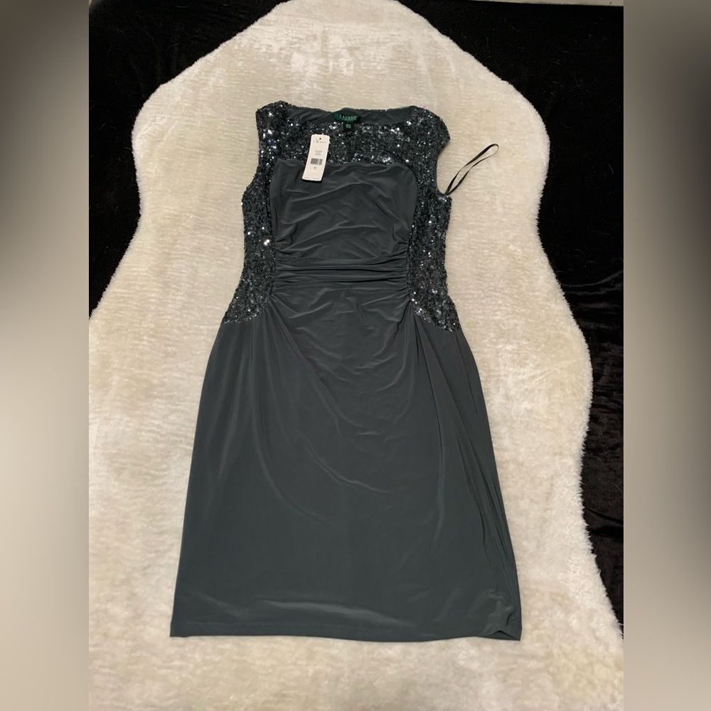 New Lauren Ralph Lauren Womens Holiday Sequin Mrcry Shn Cocktail Gray‎ Dress
